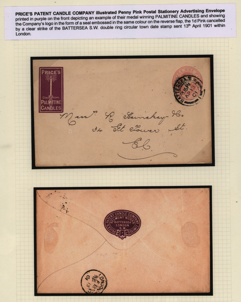PRICES PATENT CANDLE COMPANY illustrated penny pink postal stationery Advertising Envelope