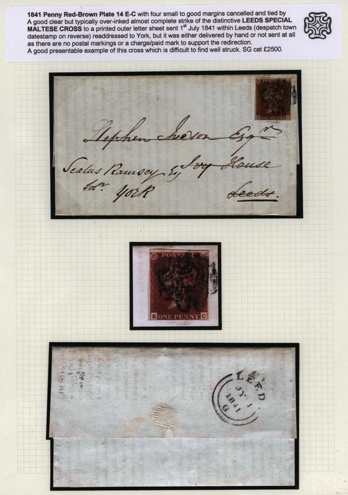 1841 1d red-brown Plate 14 EC printed outer letter sheet