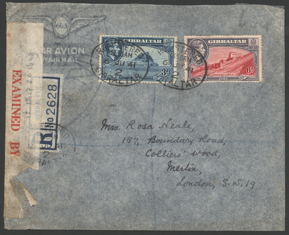 1941 registered censored airmail cover to London