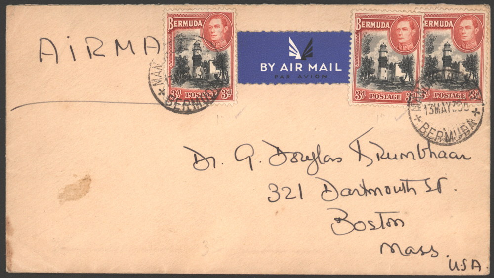 1938 airmail cover Mangrove to Boston.
