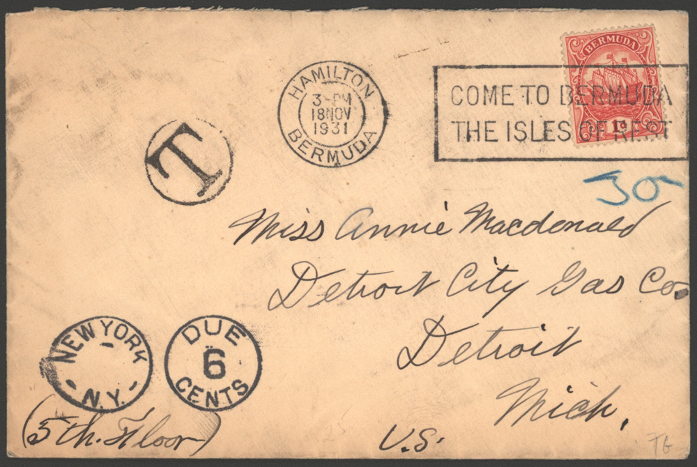 1931 cover from Hamilton to Detroit 1d