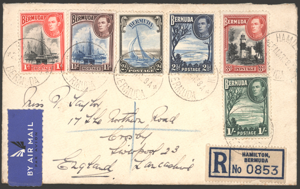 1938 registered airmail cover Hamilton to Liverpool