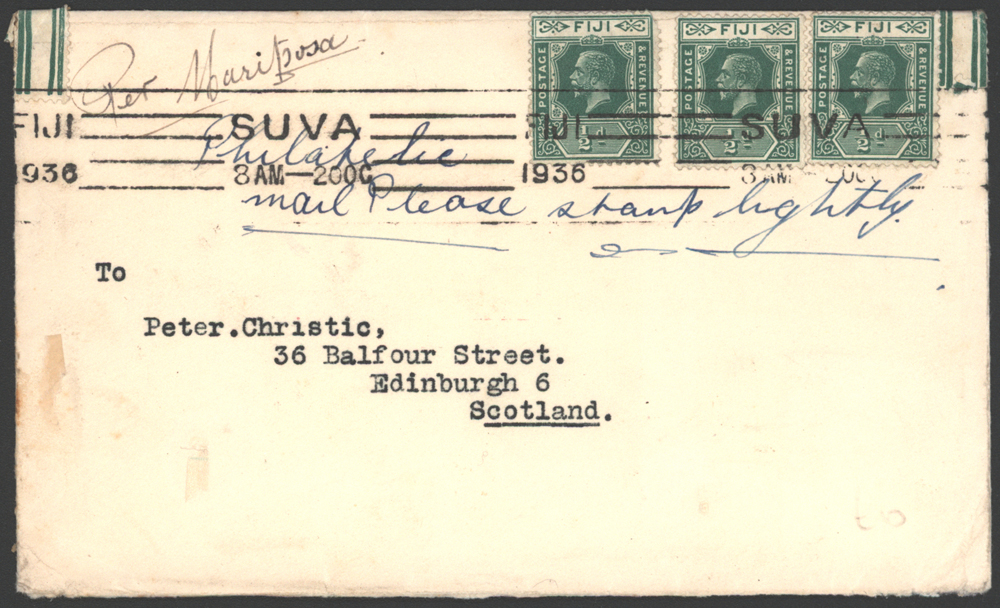 1936 cover Suva to Edinburgh