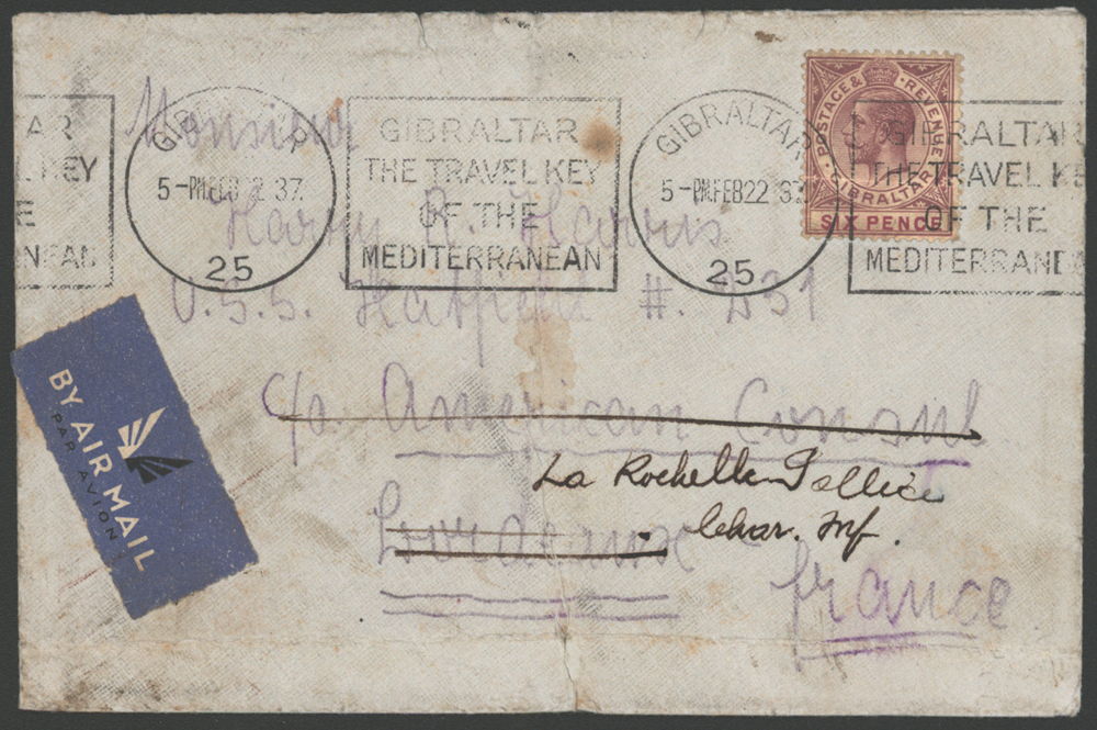 1937 airmail cover to Bordeaux