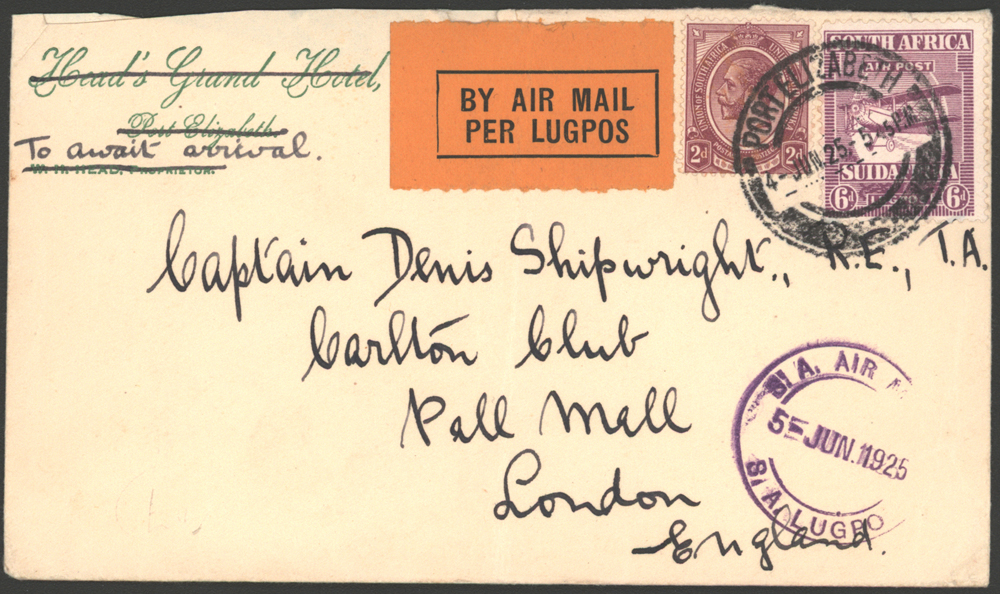 1925 airmail cover from Port Elizabeth to London