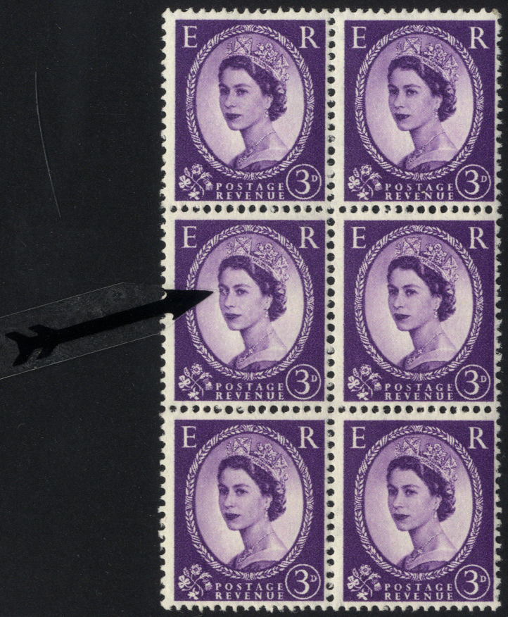 1956 Edward Crown 3d deep lilac M block of six