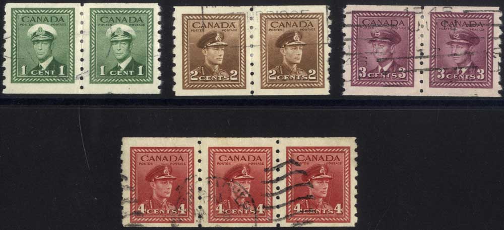1942-43 Imperf x P.8 coil pairs/strip