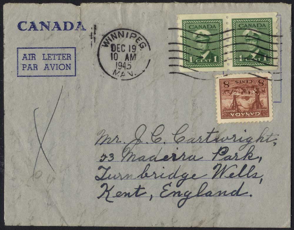 1945 Air letter from Winnipeg to Tunbridge Wells