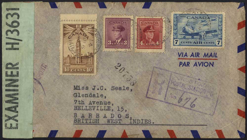 1943 reg Censored cover from Toronto to Barbado