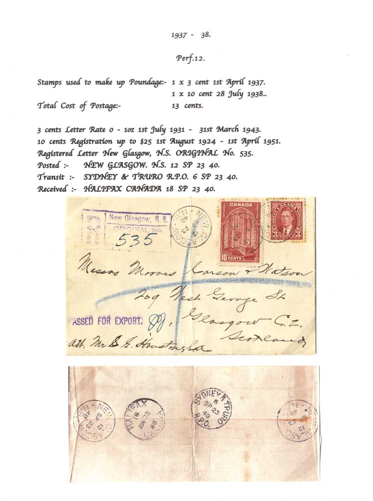 1940 reg cover from New Glasgow, Nova Scotia to Glasgow, Scotland