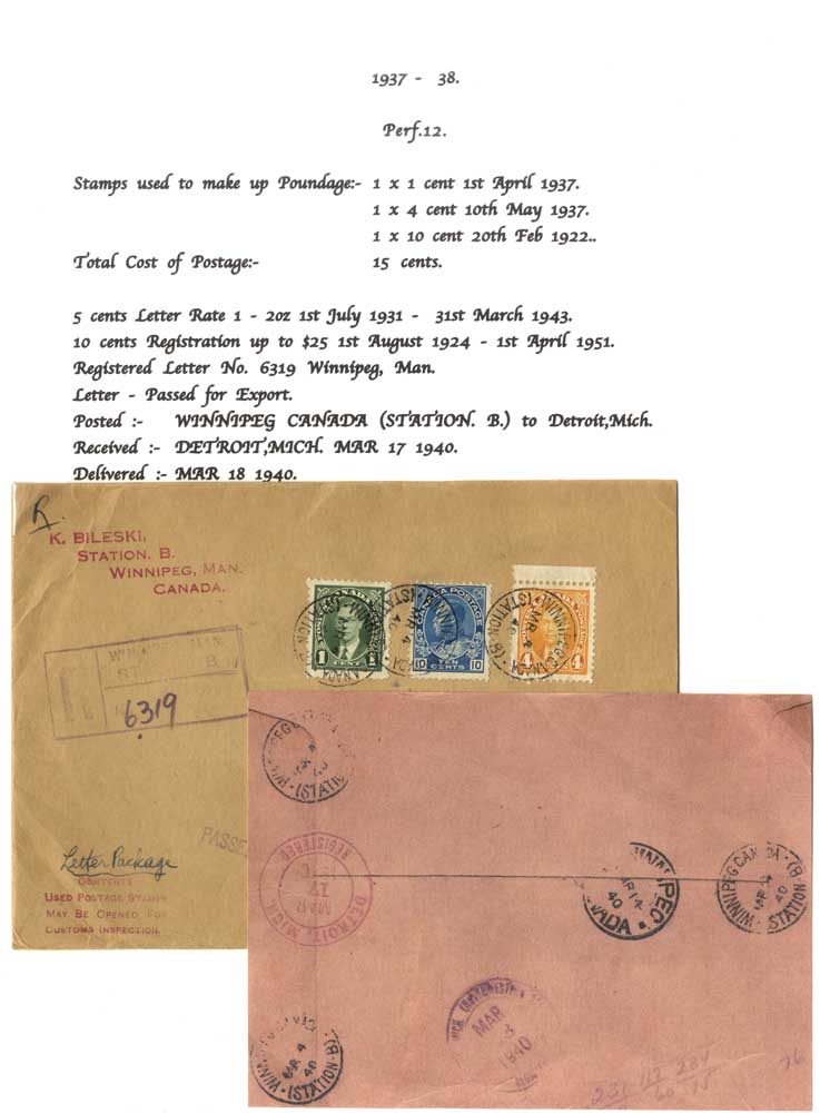 1940 reg cover from Winnipeg to Detroit