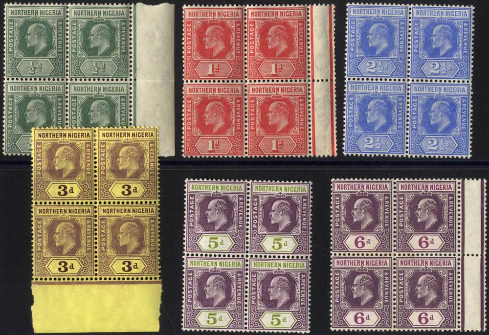 1910-11 MCCA &frac12;d, 1d, 2&frac12;d, 3d, 5d & 6d ea. Block of Four