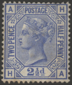 1880-83 Imperial crown 2&frac12;d blue Plate 22 HA