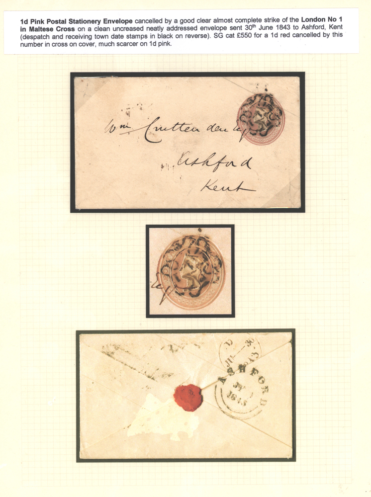 1d Pink postal stationery Envelope on a clean, uncreased neatly addressed enveope to Ashford, Kent