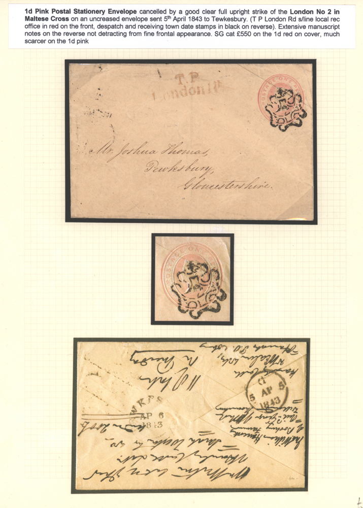 1d Pink Postal Stationery Envelope on an ucreased envelope sent to Tewkesbury