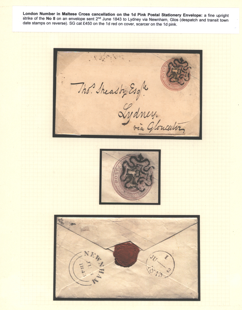 London Number in Maltese Cross cancellation on the 1d Pink postal stationery Envelope sent to Lydney