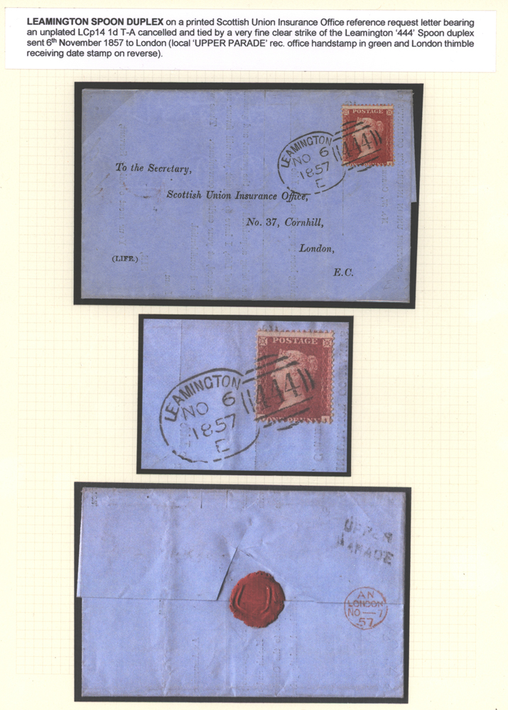 Leamington Spoon Duplex on a printed Scottish Union Insurance Office letter sent to London