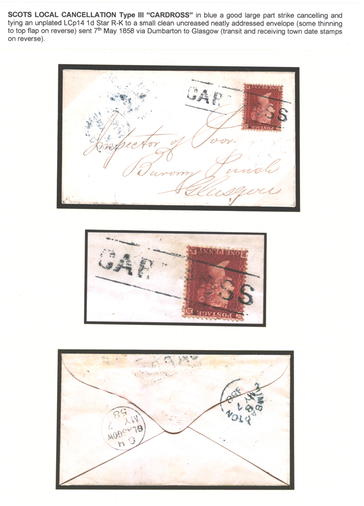 Scots Local Cancellation Type III 'CARDROSS' on a neatly adddressed envelope to Glasgow