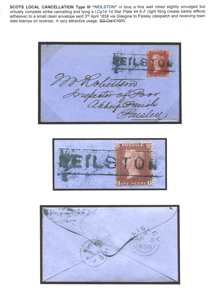 Scots Local Cancellation Type III 'NEILSTON' on a small clean envelope set to Paisley