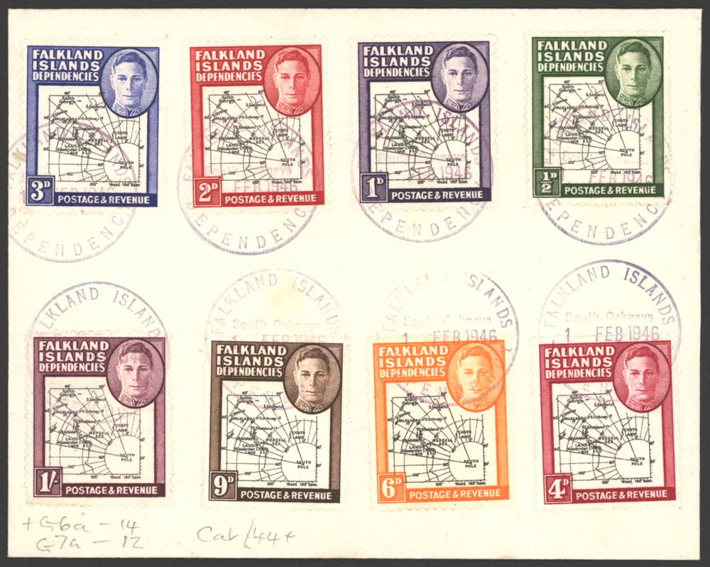 1946 Thick Map set together on a cover each cancelled South Orkneys c.d.s
