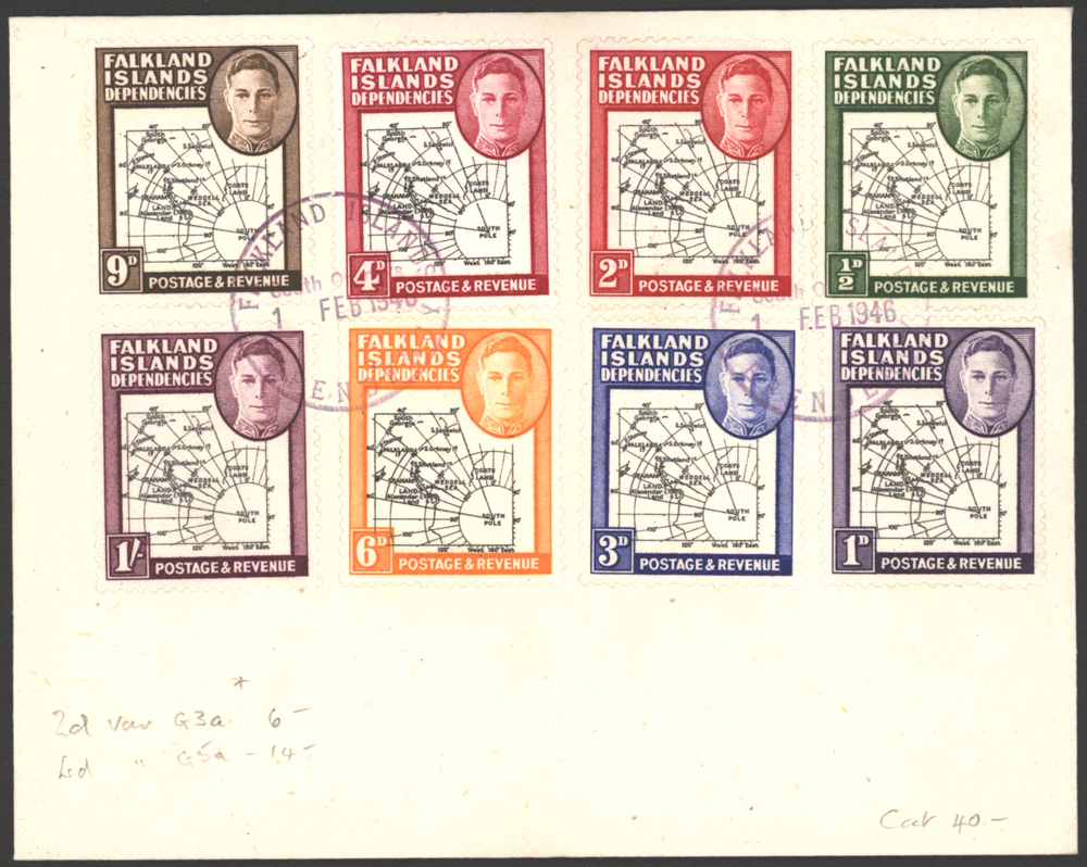1946 Thick Map set together on a cover each cancelled South Orkneys c.d.s
