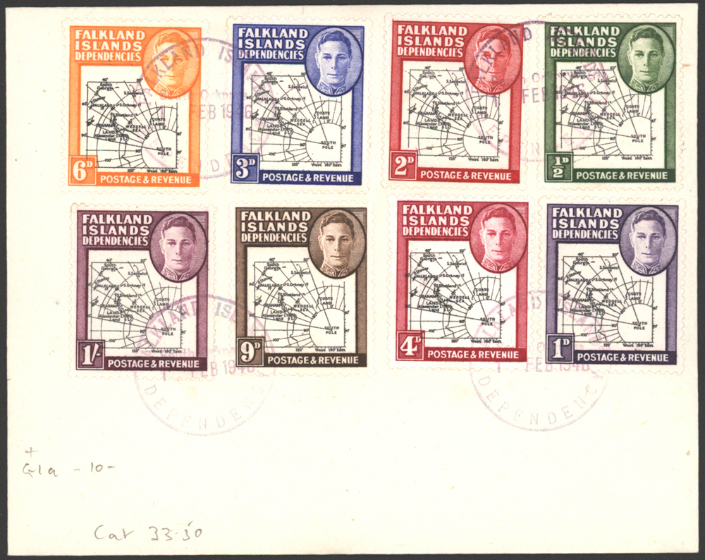 1946 Thick Map set together on a cover each cancelled South Orkneys c.d.s