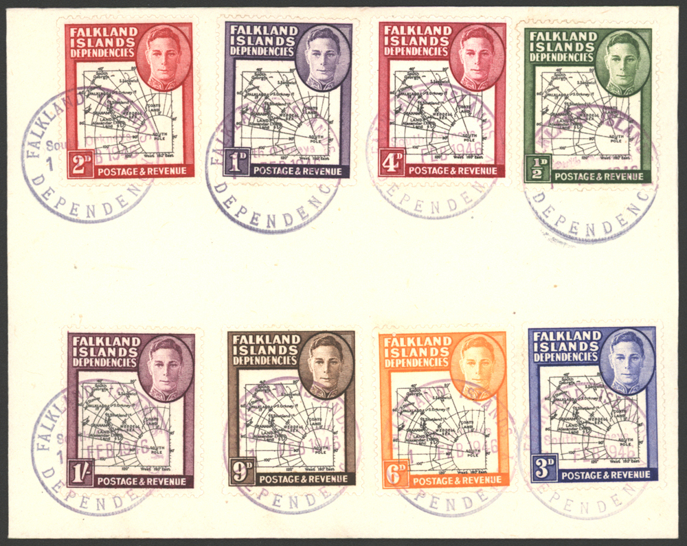 1946 Thick Map set together on a cover each cancelled South Orkneys c.d.s.