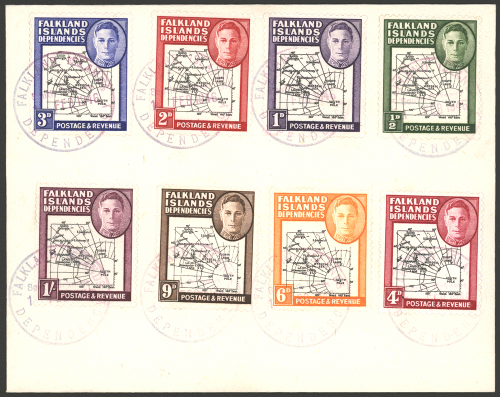 1946 Thick Map set together on a cover each cancelled South Orkneys c.d.s.