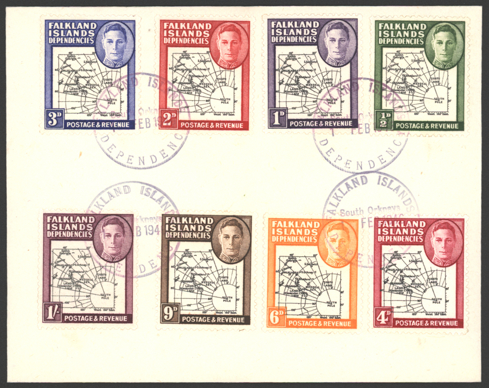1946 Thick Map set together on a cover each cancelled South Orkneys c.d.s.