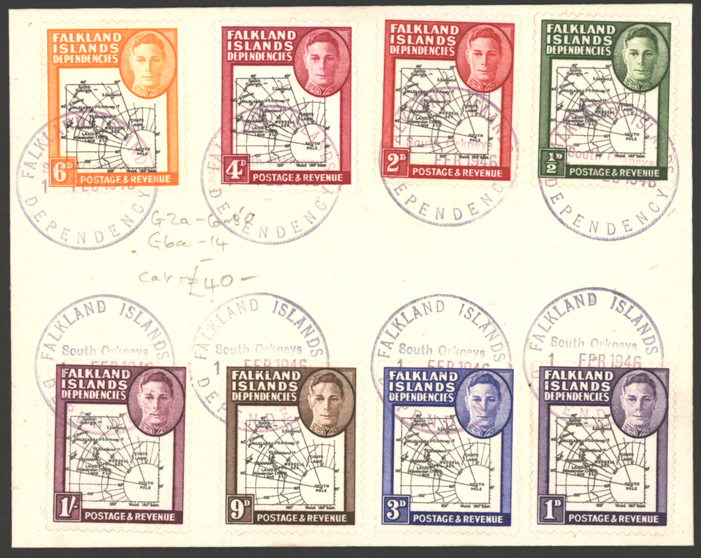1946 Thick Map set together on a cover each cancelled South Orkneys c.d.s.