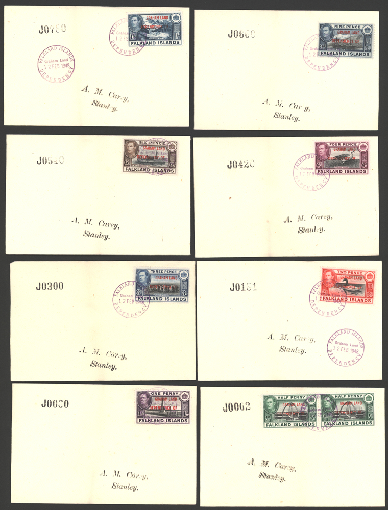GRAHAM LAND 1944 optd set each on a separate FDC