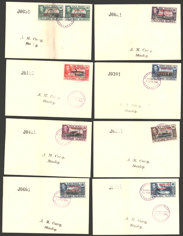 GRAHAM LAND 1944 optd set each on a separate FDC