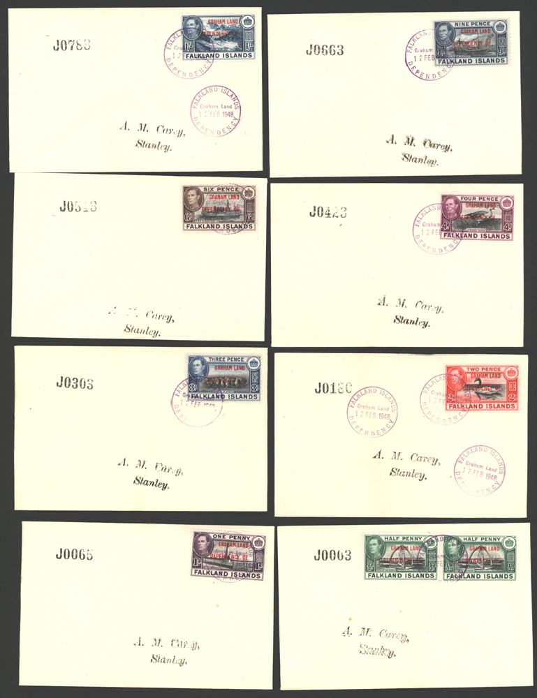 GRAHAM LAND 1944 optd set each on a separate FDC