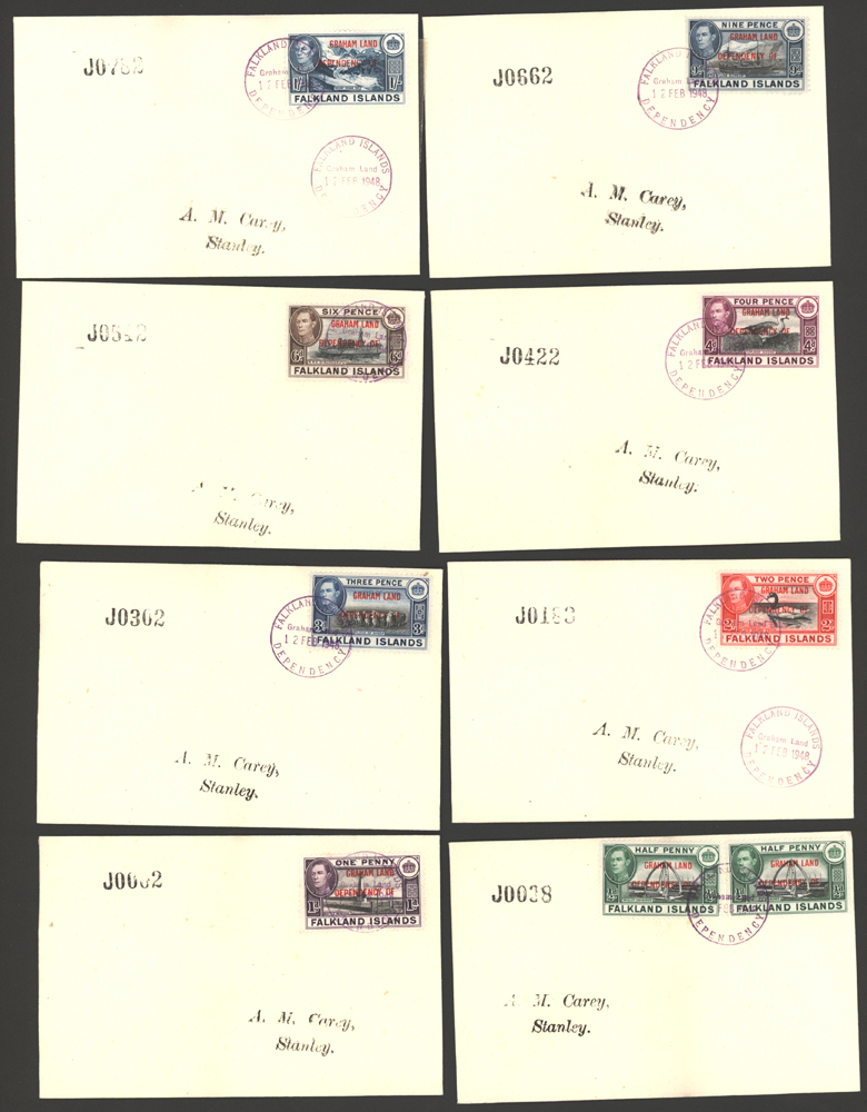 GRAHAM LAND 1944 optd set each on a separate FDC