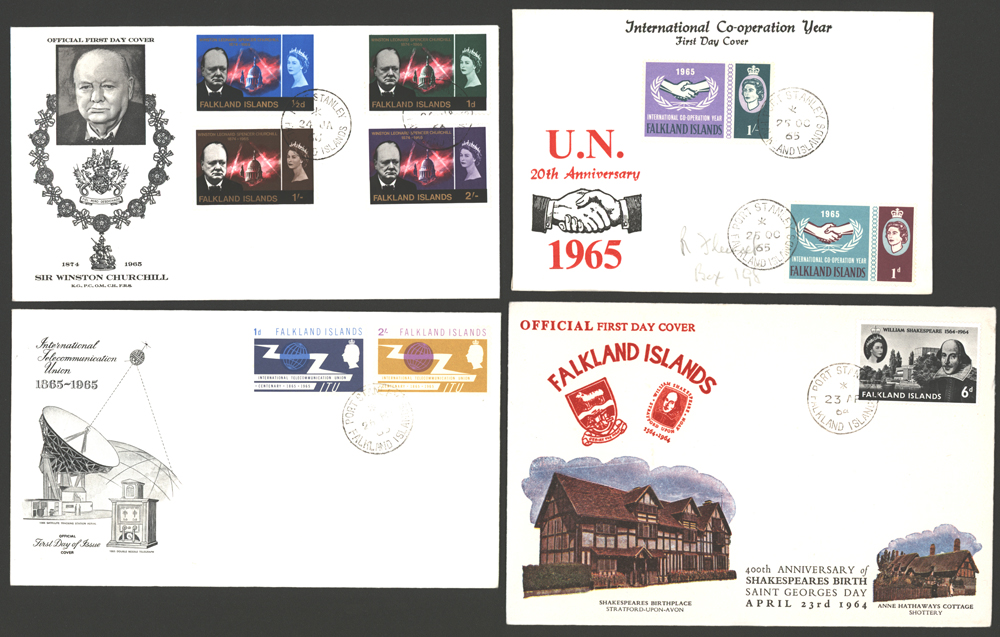 1964 Shakespeare, 1965 I.T.U, 1965 I.C.Y, 1966 Churchill illustrated FDC's (4)