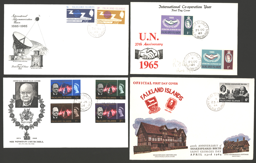 1964 Shakespeare, 1965 I.T.U, 1965 I.C.Y, 1966 Churchill illustrated FDC's (4)
