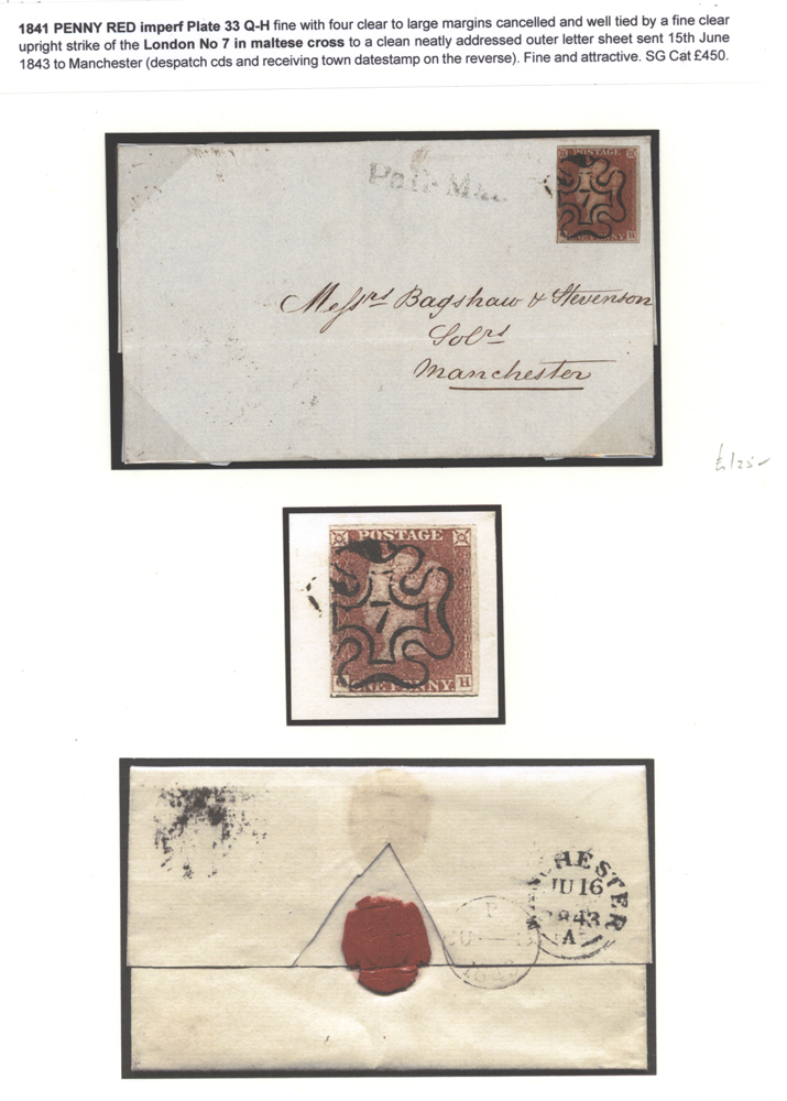 1841 Penny Red QH Plate 33 on an outer lettersheet sent to Manchester