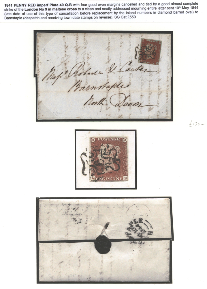 1841 Penny Red QB Plate 40 on an entire letter sent to Barnstaple