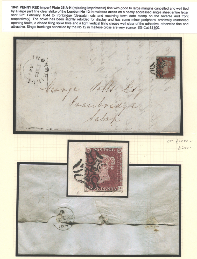 1841 Penny Red AH Plate 35 on a entire letter sent to Ironbridge