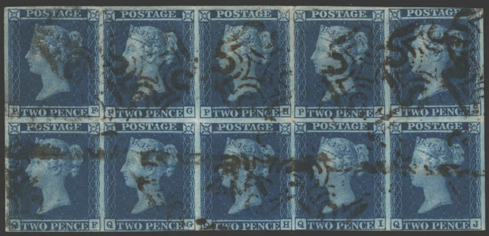 1841 2d blue Plate 3 bloock of ten PF/QJ