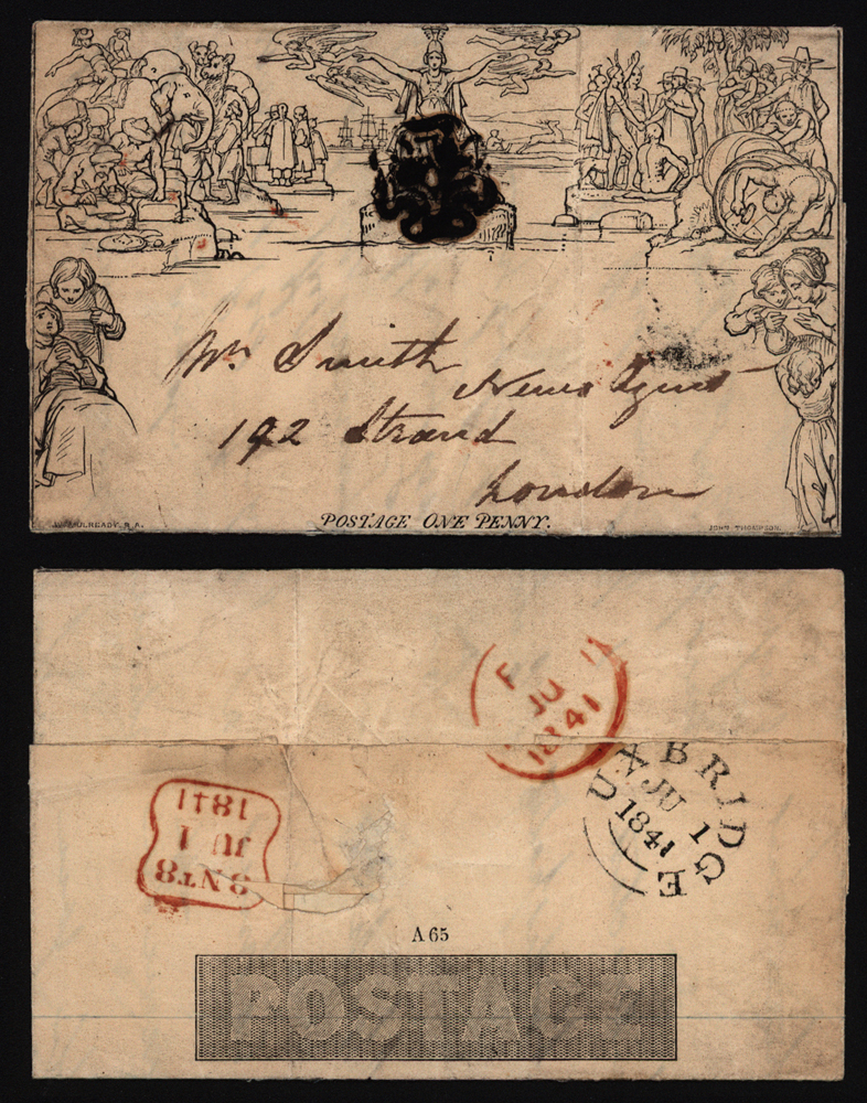 1841 One Penny Letter Sheet, displaced Stereo A65, Forme 3, from Uxbridge to London