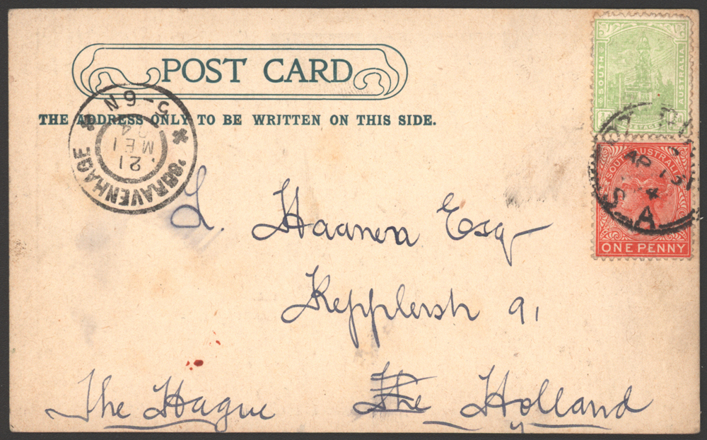 1904 comic PPC Pt Pirie - Holland, &frac12;d + 1d (SG.176a, 241)