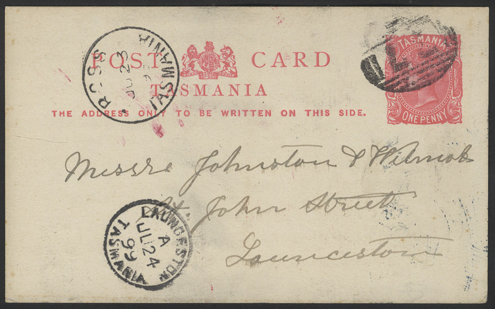 1899 QV 1d postal stationery card Somerset - Launceston (receiver) pmk'd Ross + 77 numeral