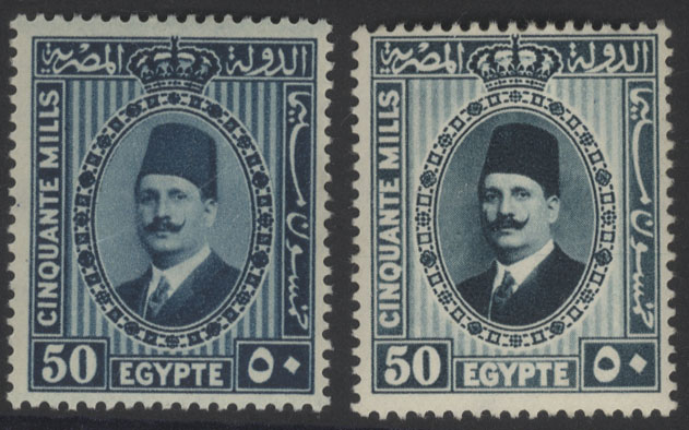 1927-37 King Fuad defins 50m greenish blue & 50m olive green, both M