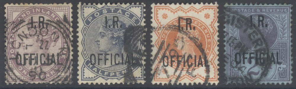 I.R OFFICIAL 1882 1d lilac, 1884 &frac12;d, 1887 &frac12;d & 2&frac12;d, good U