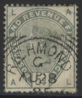 1883 5d dull green AL, FU with Richmond squared circle d/stamp