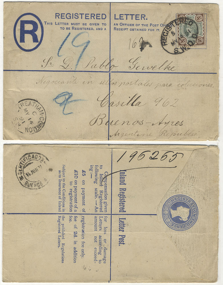 ARGENTINA 1891 cover to Buenos Ayres, 2d reg envelope uprated with 4d Jubilee