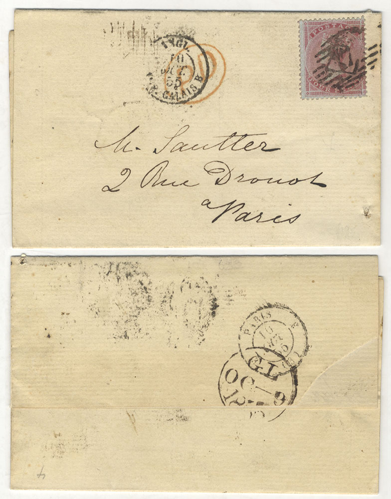 FRANCE 1855 cover London (Oct 9th) to Paris, franked 4d carmine