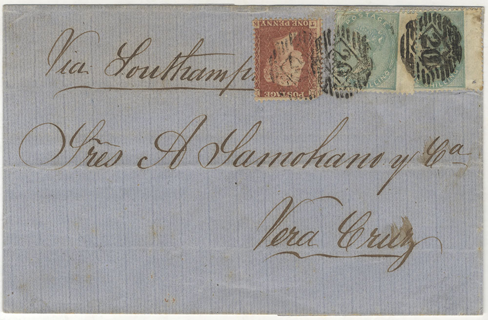 MEXICO 1862 cover from London to Vera Cruz, Mexico, franked 1d Stars