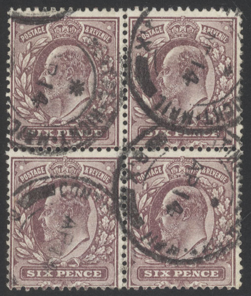 1911 Somerset House 6d Royal purple BLOCK OF FOUR